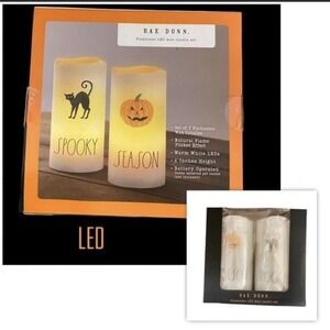 Rae Dunn Halloween Flame-less Candles - Spooky Cat & Pumpkin LED Wax‎ Set New